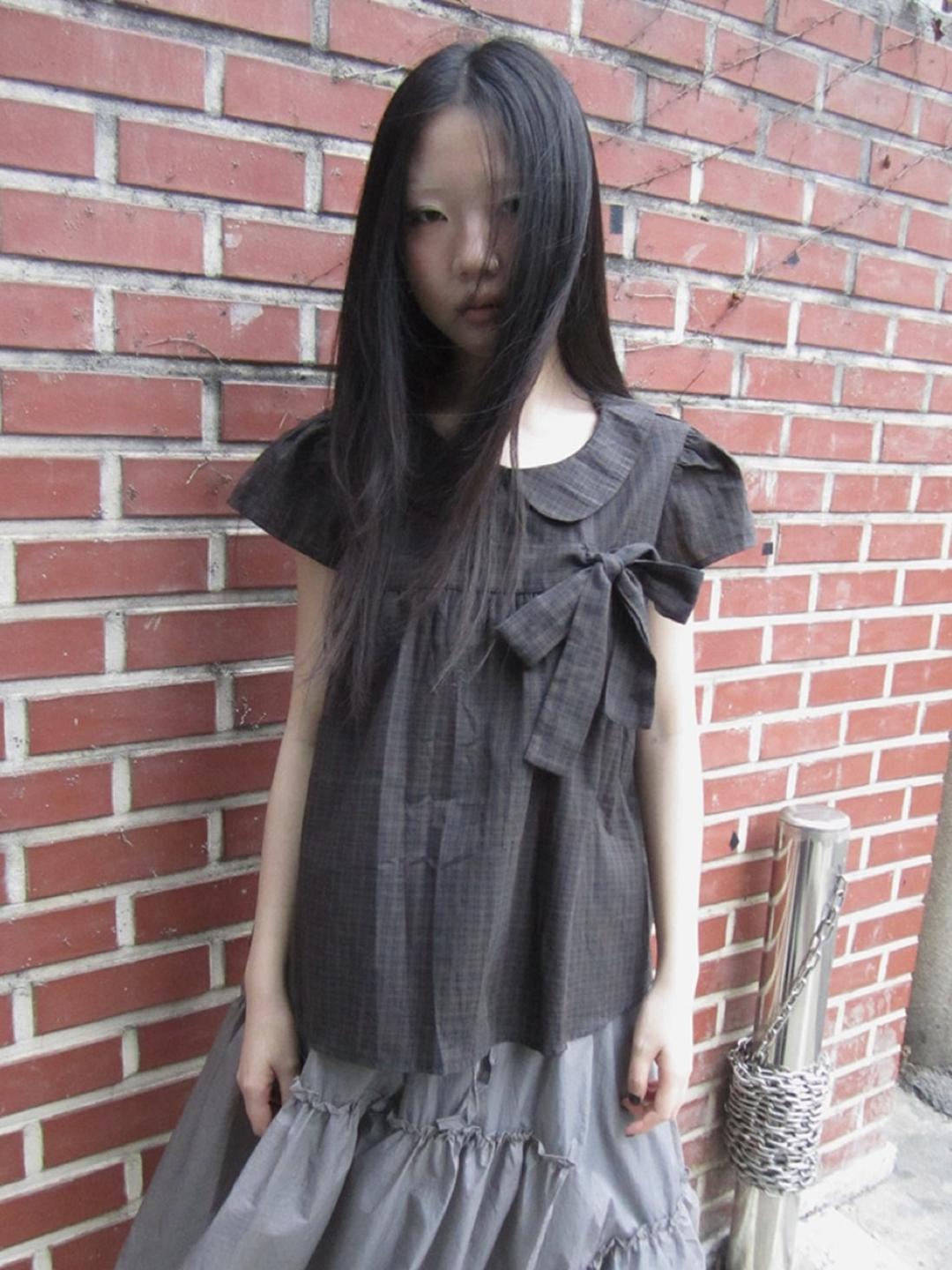 ang:project Ribbon Tie Doll Collar Puff Blouse