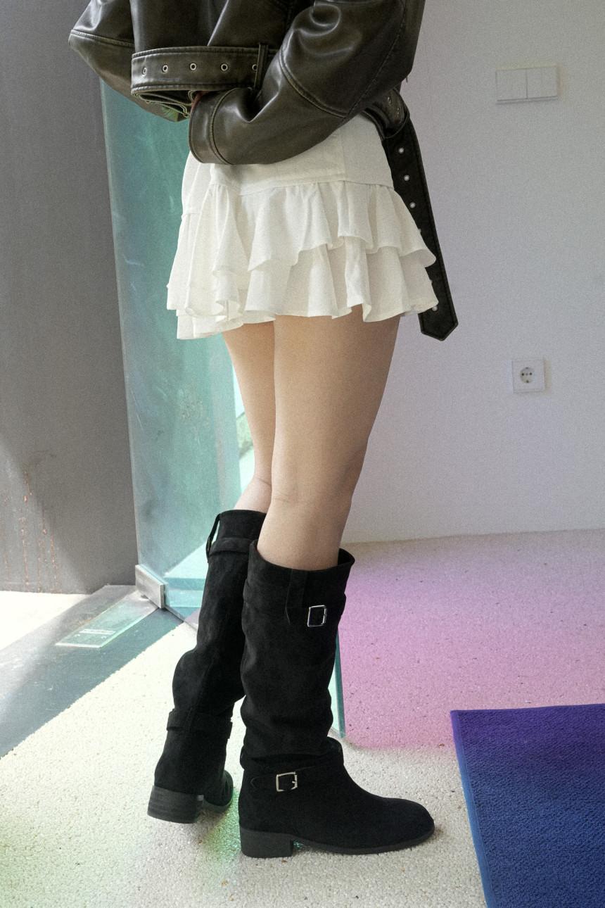 뮤즈모브 [겨울까지 쭉🖤만능부츠] 스웨이드 롱부츠 입구둘레39cm/*two-way boots* 다양한 연출 접어신는[스웨이드롱부츠/버클부츠] 버클스트랩 미들부츠 3CM