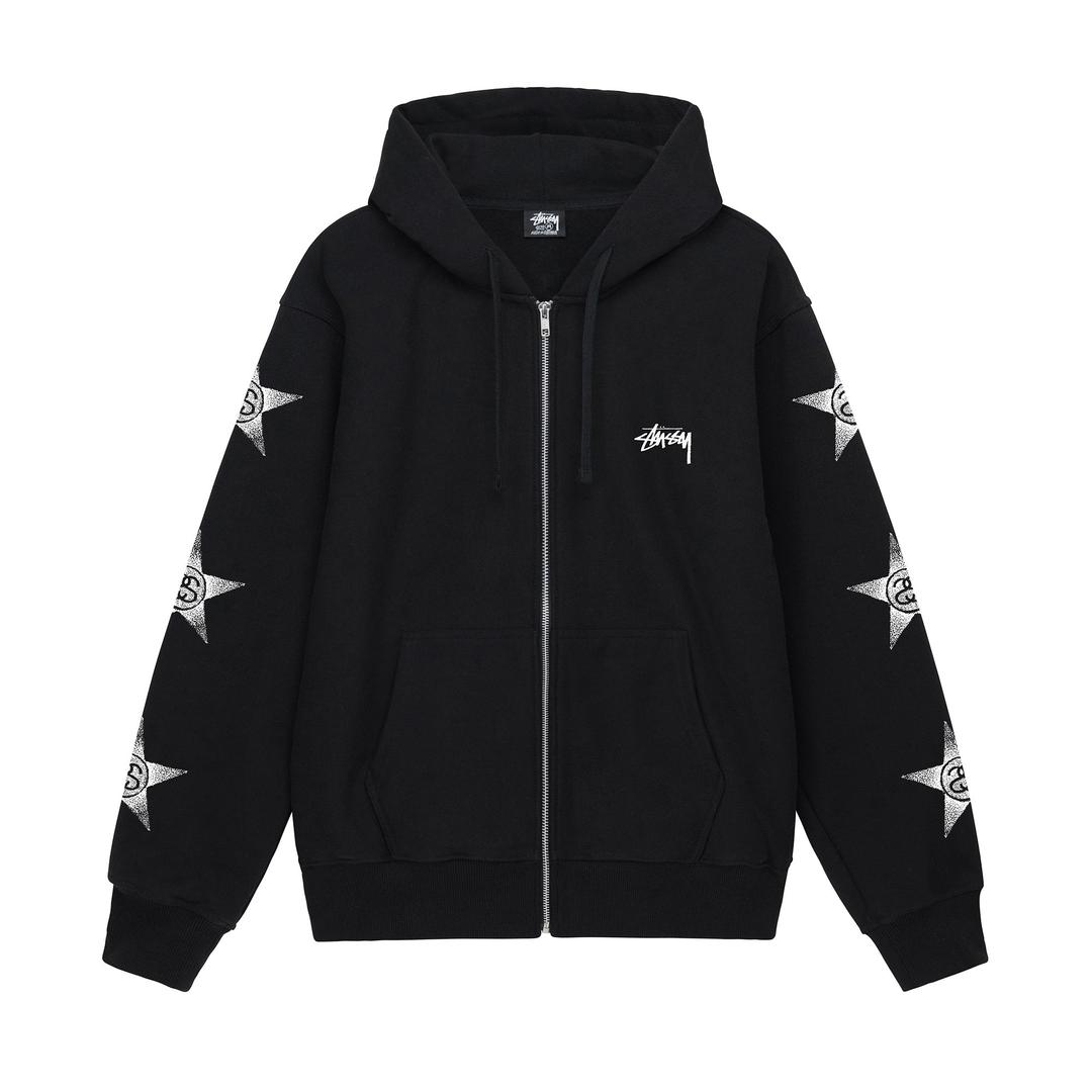 STARS ZIP HOODIE - Black / S