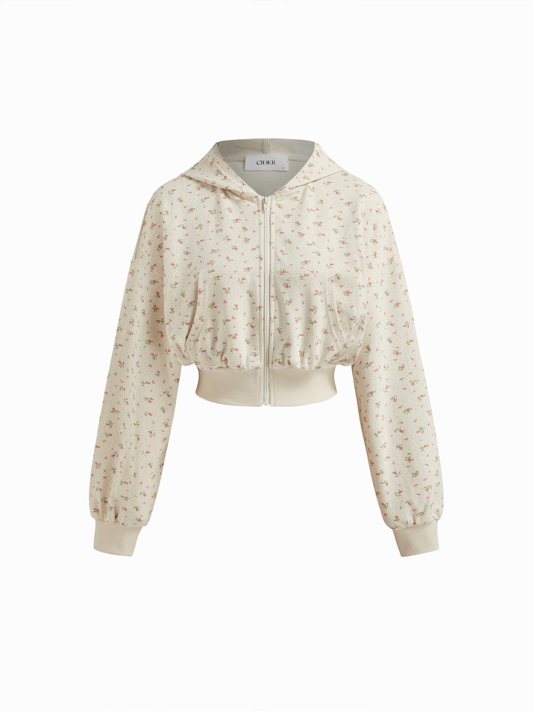 Cotton-blend Floral Zip Through Lounge Hoodie