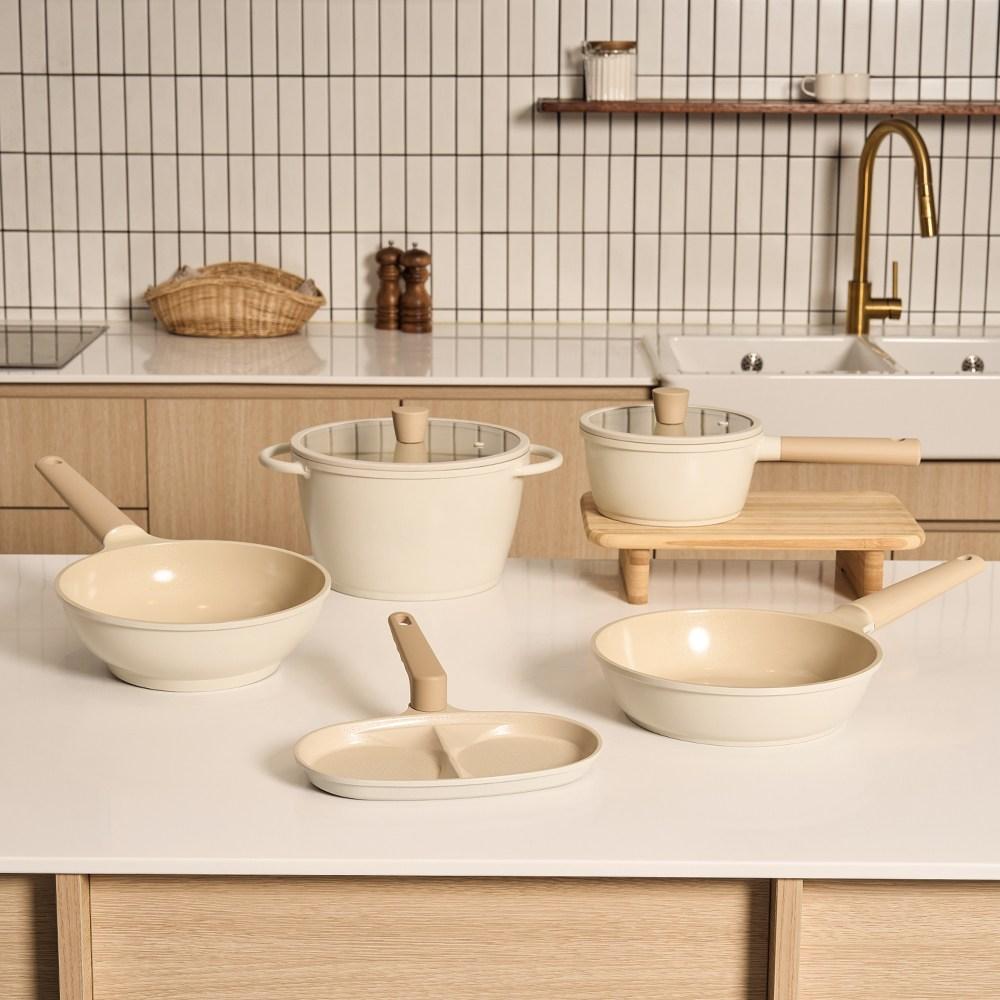 트루쿡 IH 인덕션 세라믹 후라이팬 냄비 5종 세트, 2구 에그팬+편수1..., 1개