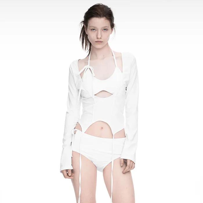 3-PIECE GARTER SWIM SUIT WHITE