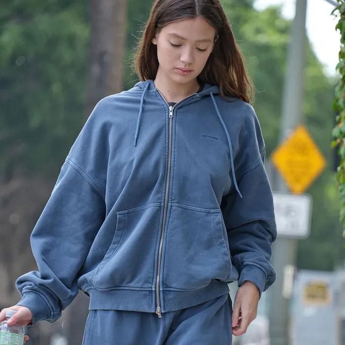 Lc WASHED ZIP-UP HOODIE_DEEP BLUE_LC251TS10B3
