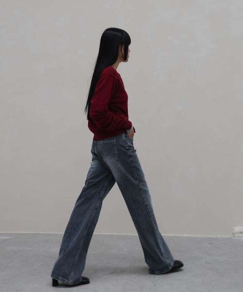 프랭키 다크블루 와이드부츠컷 데님팬츠