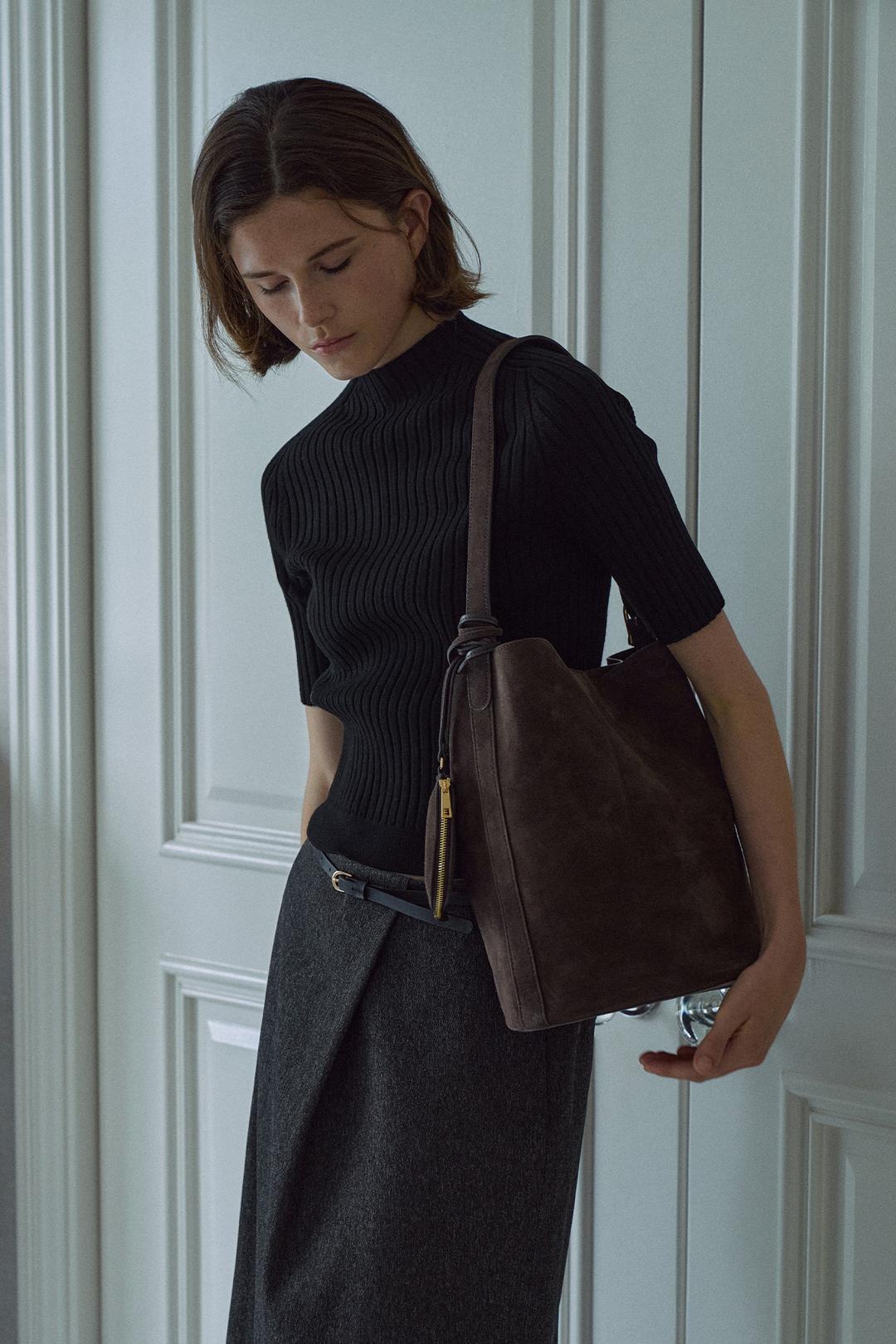 Italian Suede Bucket Bag[LMBESPBA903]-Chocolate Brown