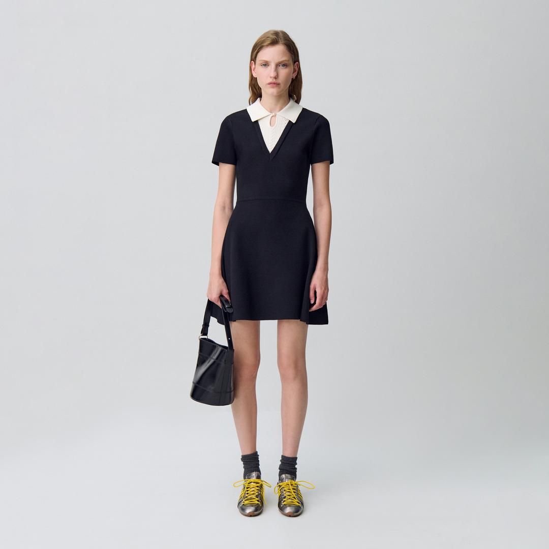 배색 니트 칼라 레이어드 원피스