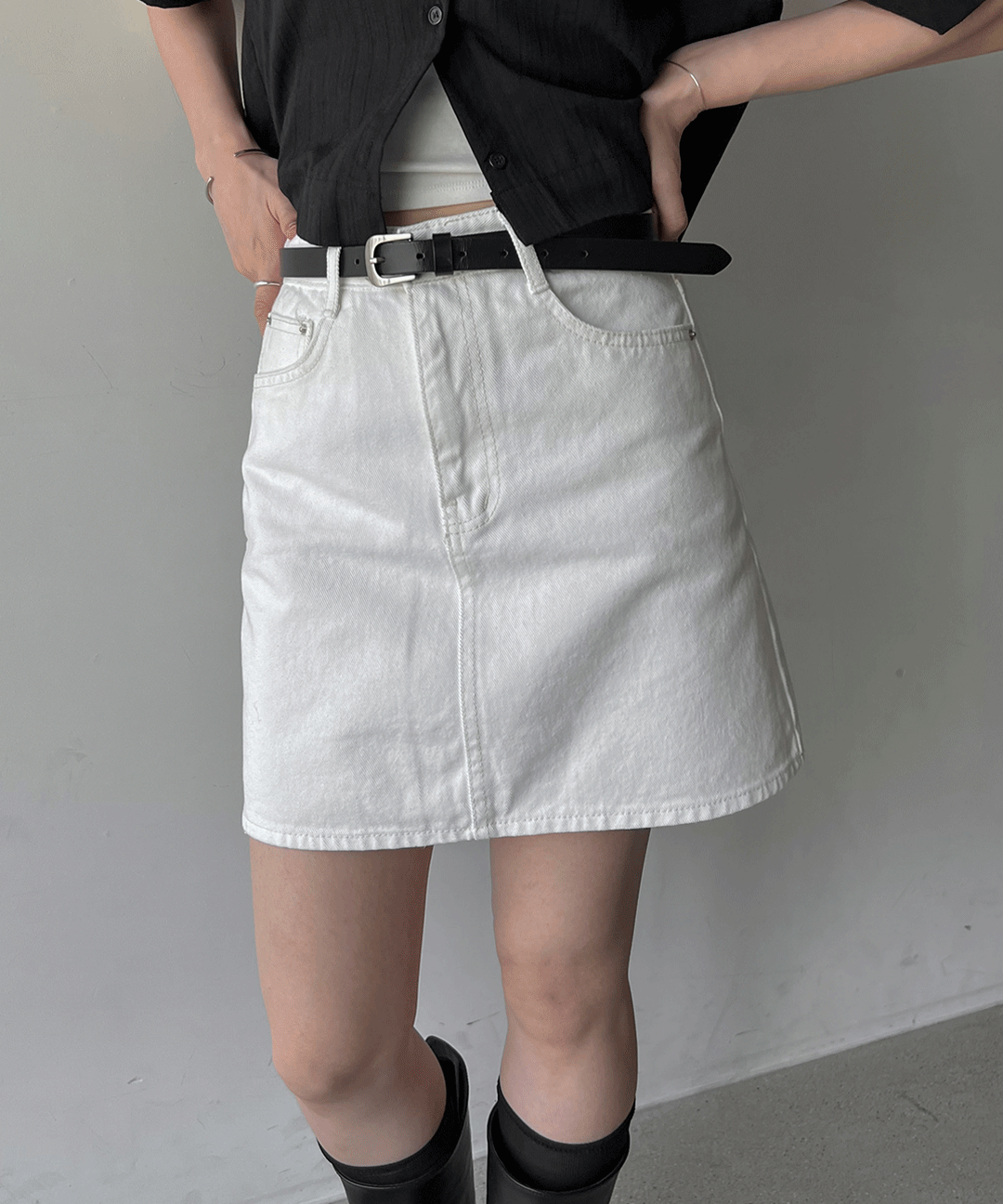 코튼 A라인 미니 스커트