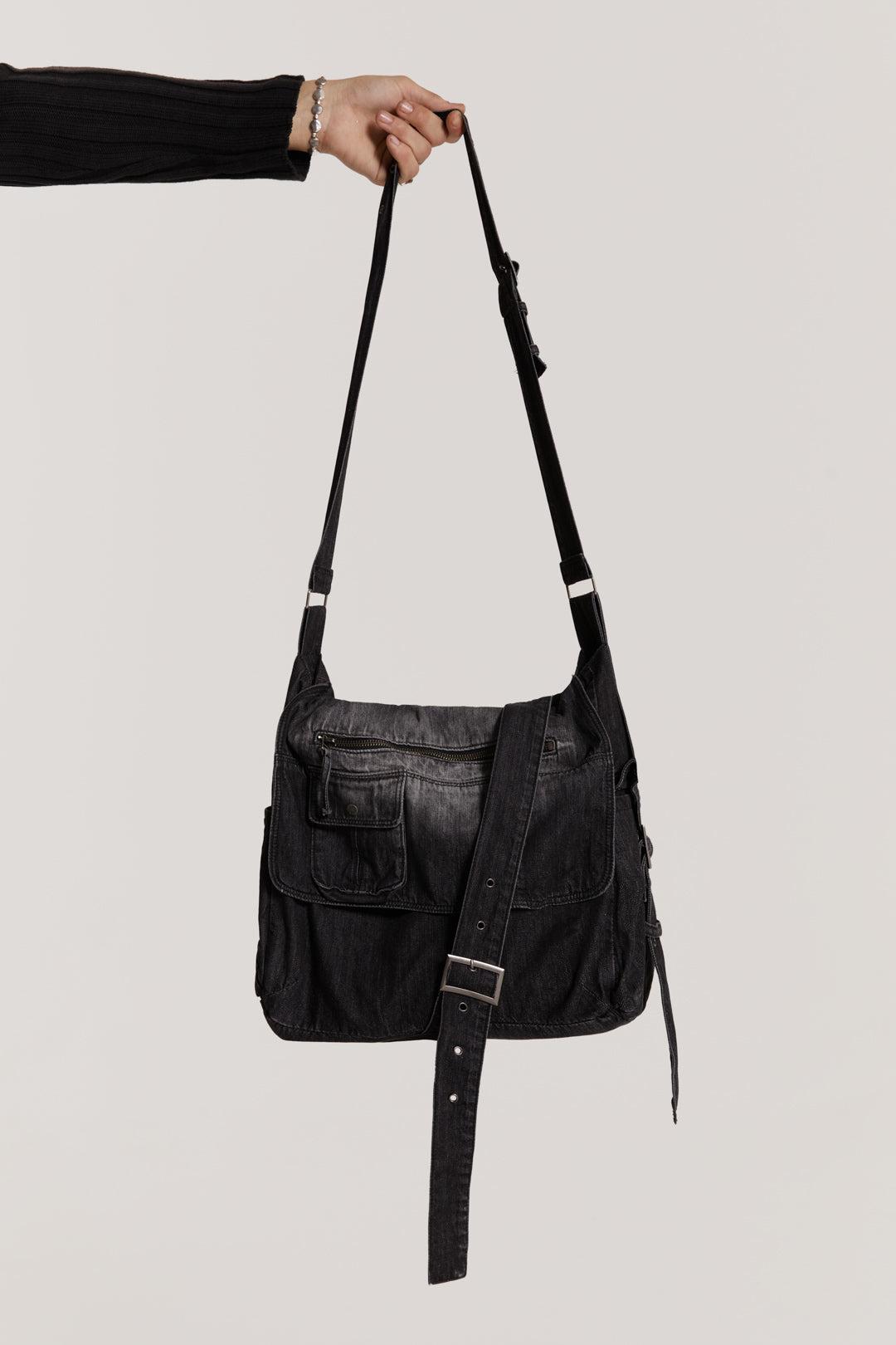 Washed Black Stellar Denim Messenger Bag - ONE SIZE / Black
