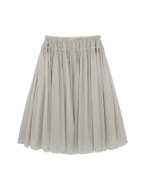 LACE STRING GATHERED LONG SKIRT (GRAY)