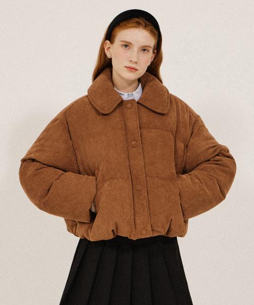 (우먼) RDS 코듀로이 카라드 버튼 숏 다운_카멜