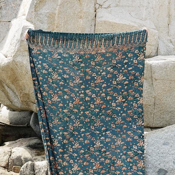 [ YUMI & KORA ] Balinese Batik Sarong Lily & Lotus Forest Green - 발리 바틱 사롱 포레스트 그린