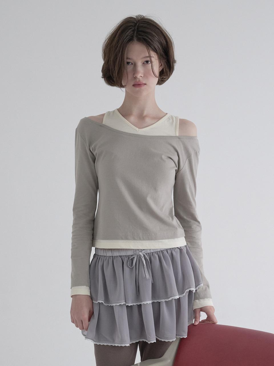 LAYERED CUTOUT T-SHIRT (LIGHT GREY)