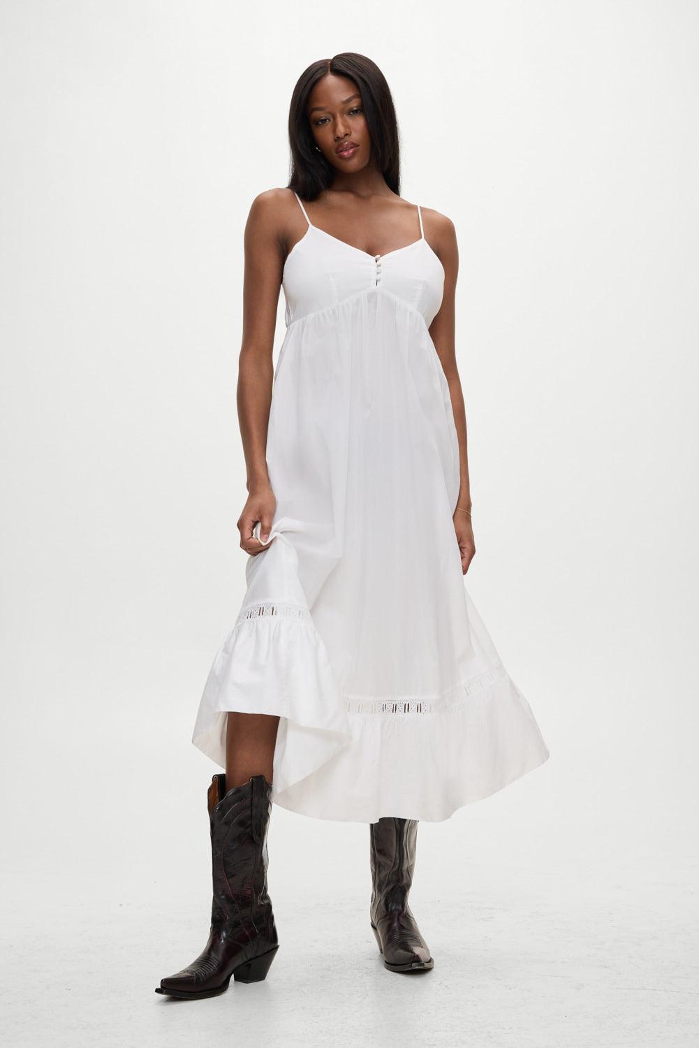 Airy Poplin Midi Dress  - White - White / XXS