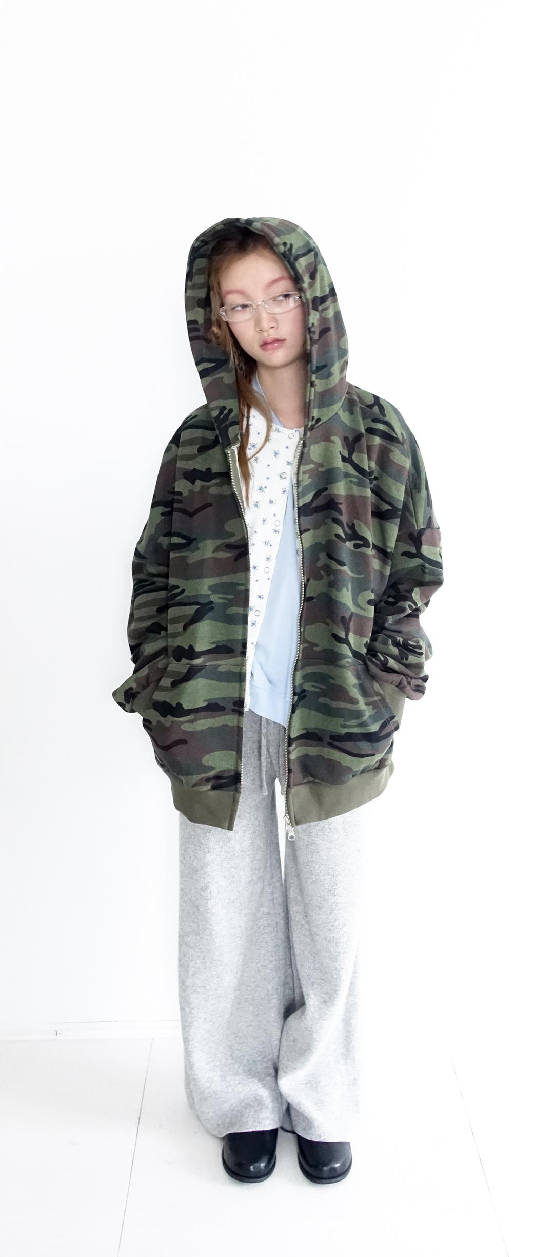 camouflage maxi zip-up