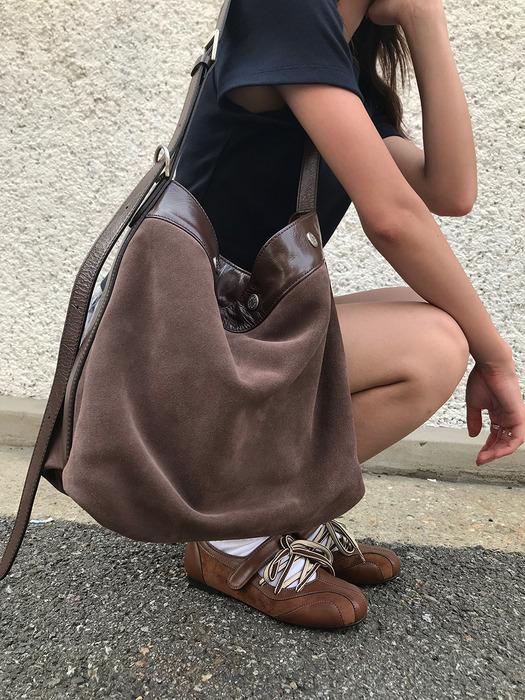 [단독]Perfec Button Up Soft Suede Hobo S (퍼펙 버튼 업 소프트 스웨이드 호보 스몰) Rum Brown