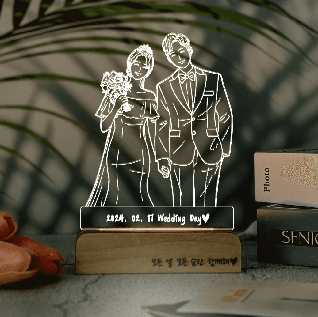 [레이문] 주문제작 드로잉 무드등 M사이즈 ( 인물테두리컷팅, 눈코입O, USB케이블 )