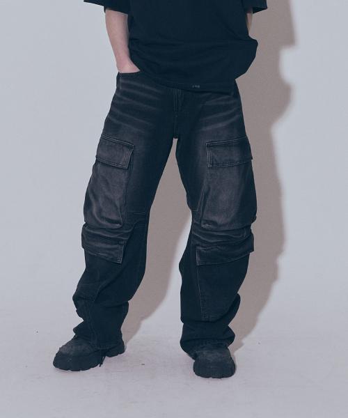 Curved Quad Cargo Washing Denim Pants