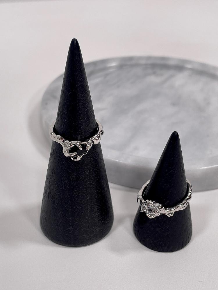 아이스 크리스탈 블랙 큐빅 웨이브 반지 오픈 반지 오김