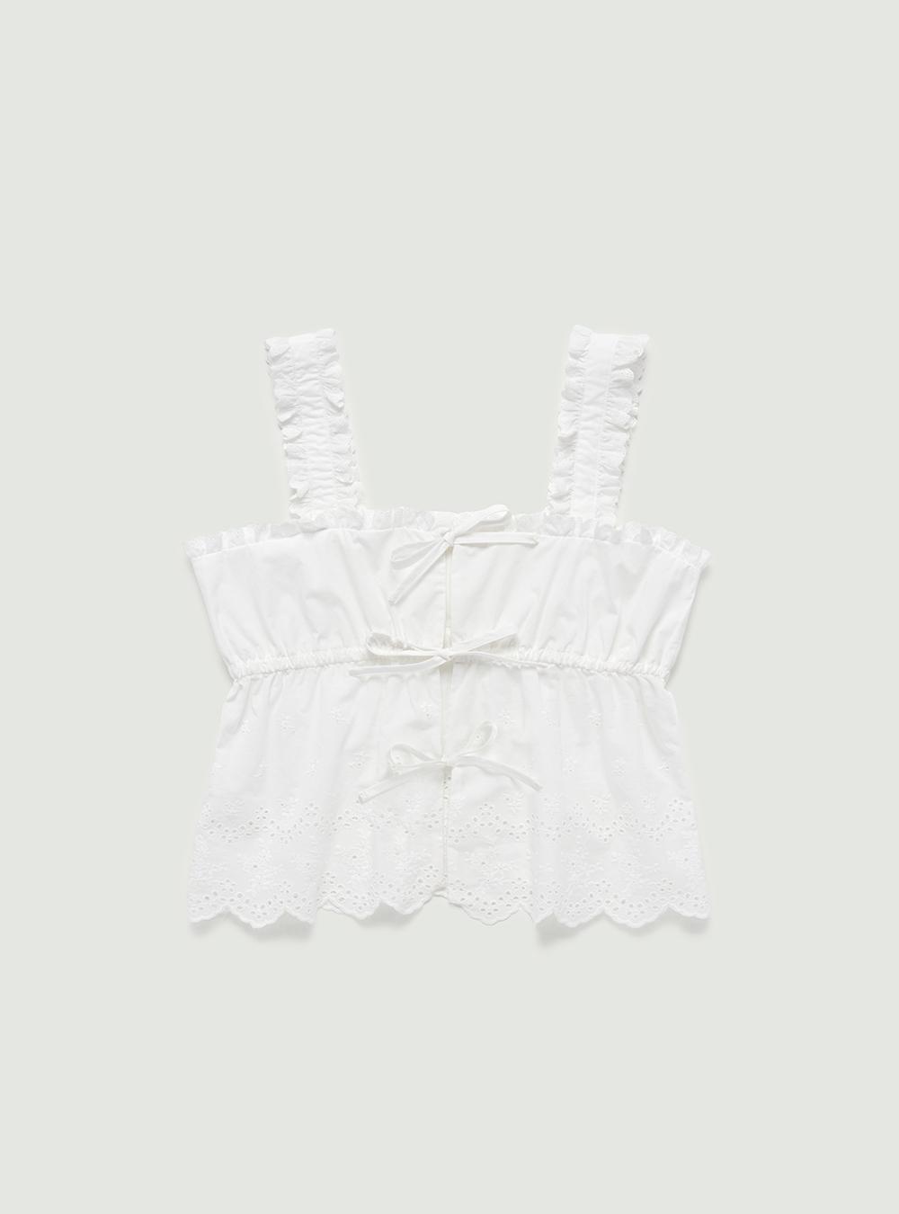 Ribbon lace vest. White