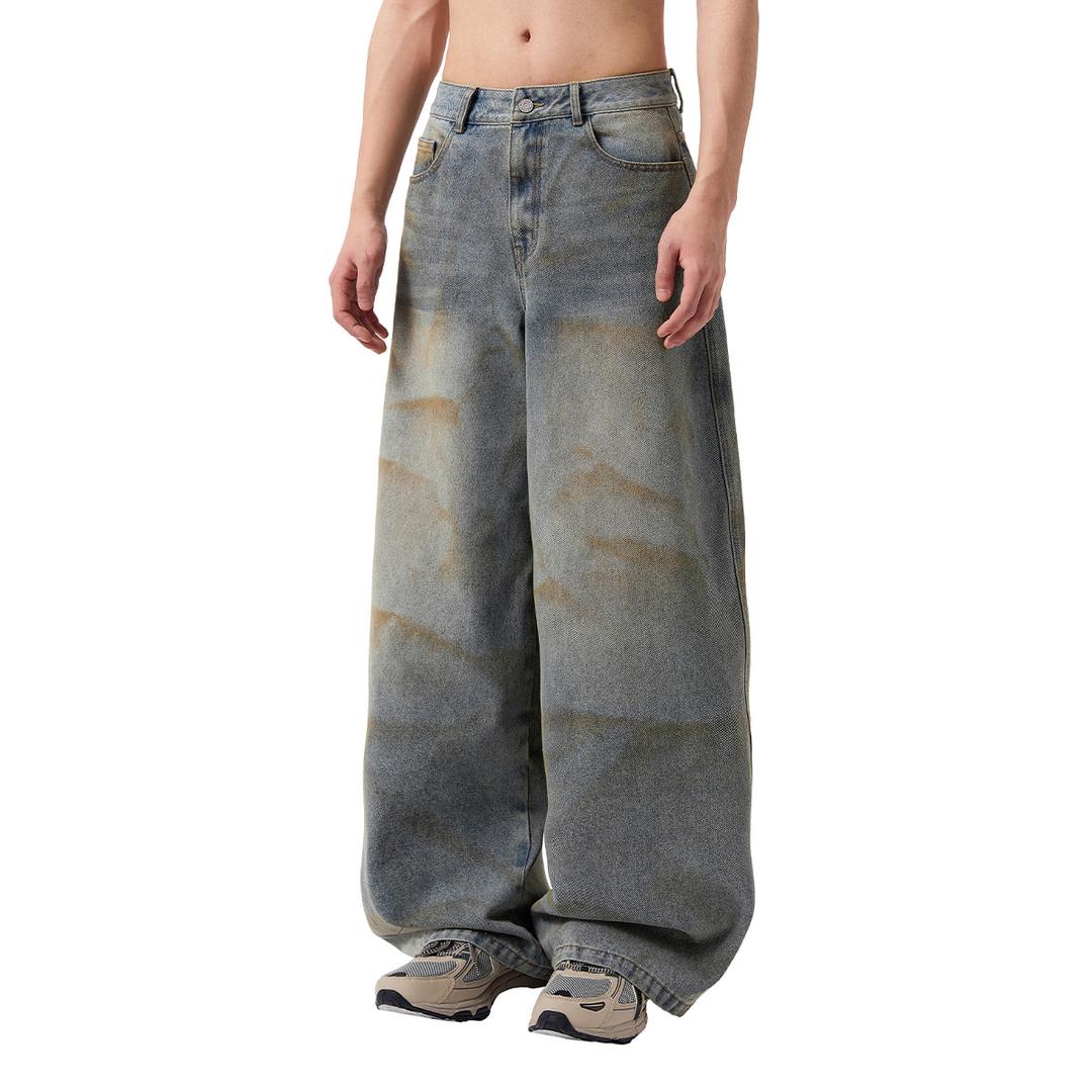 오일 워시드 와이드 데님 팬츠 - BLUE