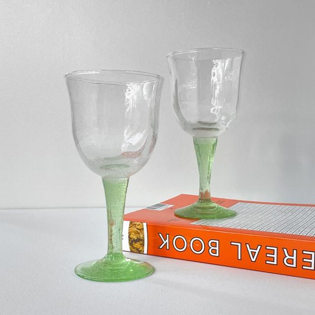 [HANDCRAFTED] 그린 버블 고블렛잔 [Green Bubble Goblet Glass]