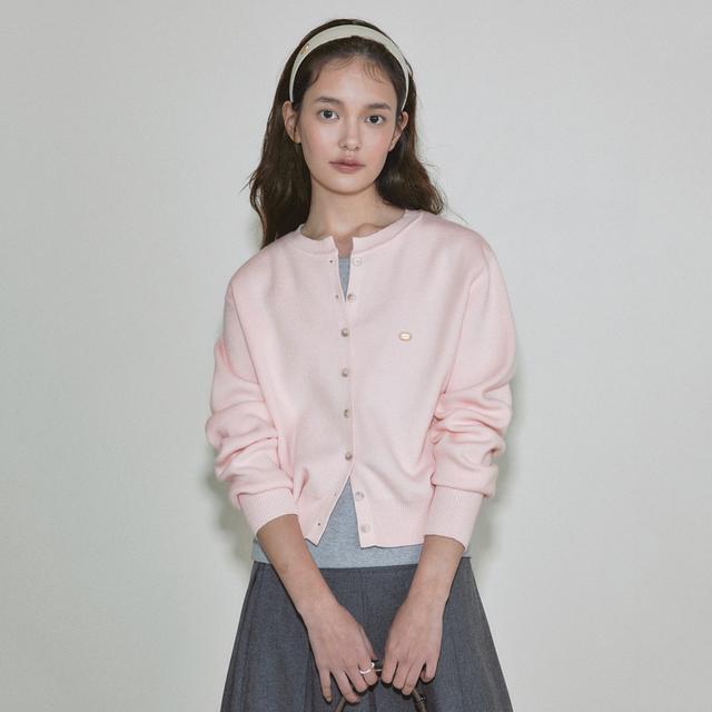 [Woman]에센셜 라운드 니트 가디건_Baby pink