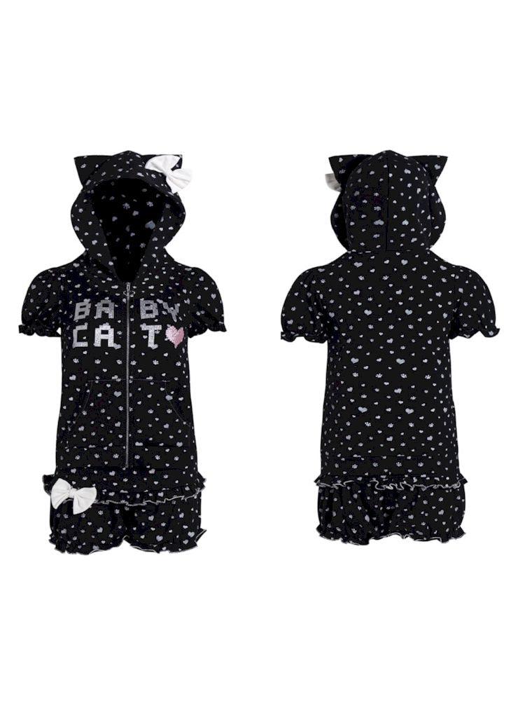 Bubble Sleeve Polka Dot Black White Purple Babycat Set [S0000009267]