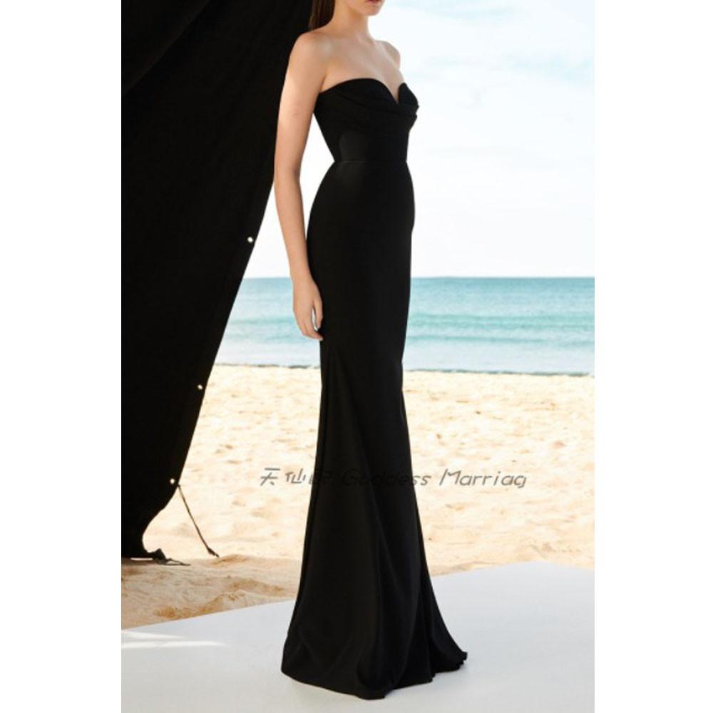 머메이드라인 결혼식 2부 연예인 스몰 셀프 웨딩 피로연 블랙 롱 드레스 ﻿wsd267