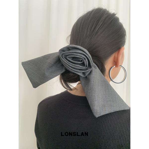 LONSLAN Retro Flower Gray Striped Ribbon Hair Accessories