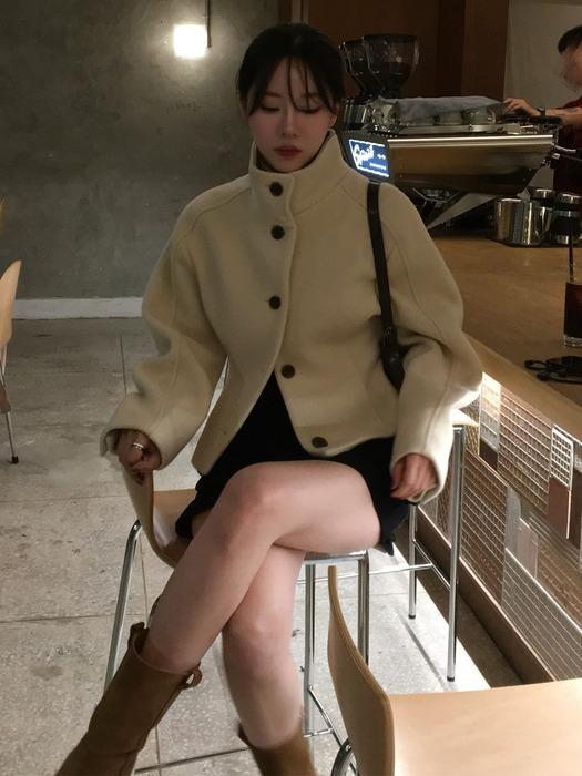 High Neck Short Coat in Ecru Beige VW3WJ032-9F