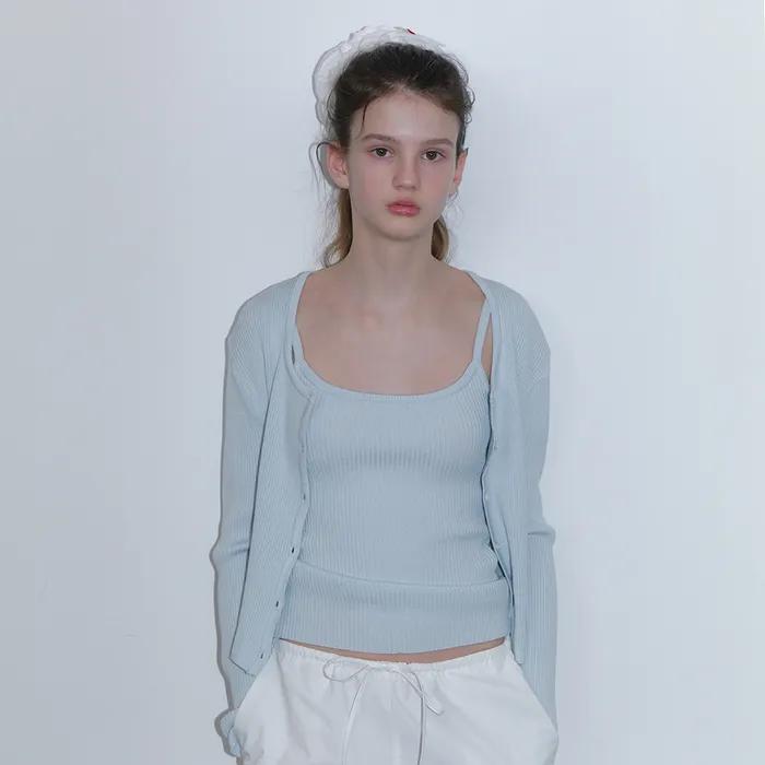 (2차_)Ribbed sleeveless cardigan set_sky blue
