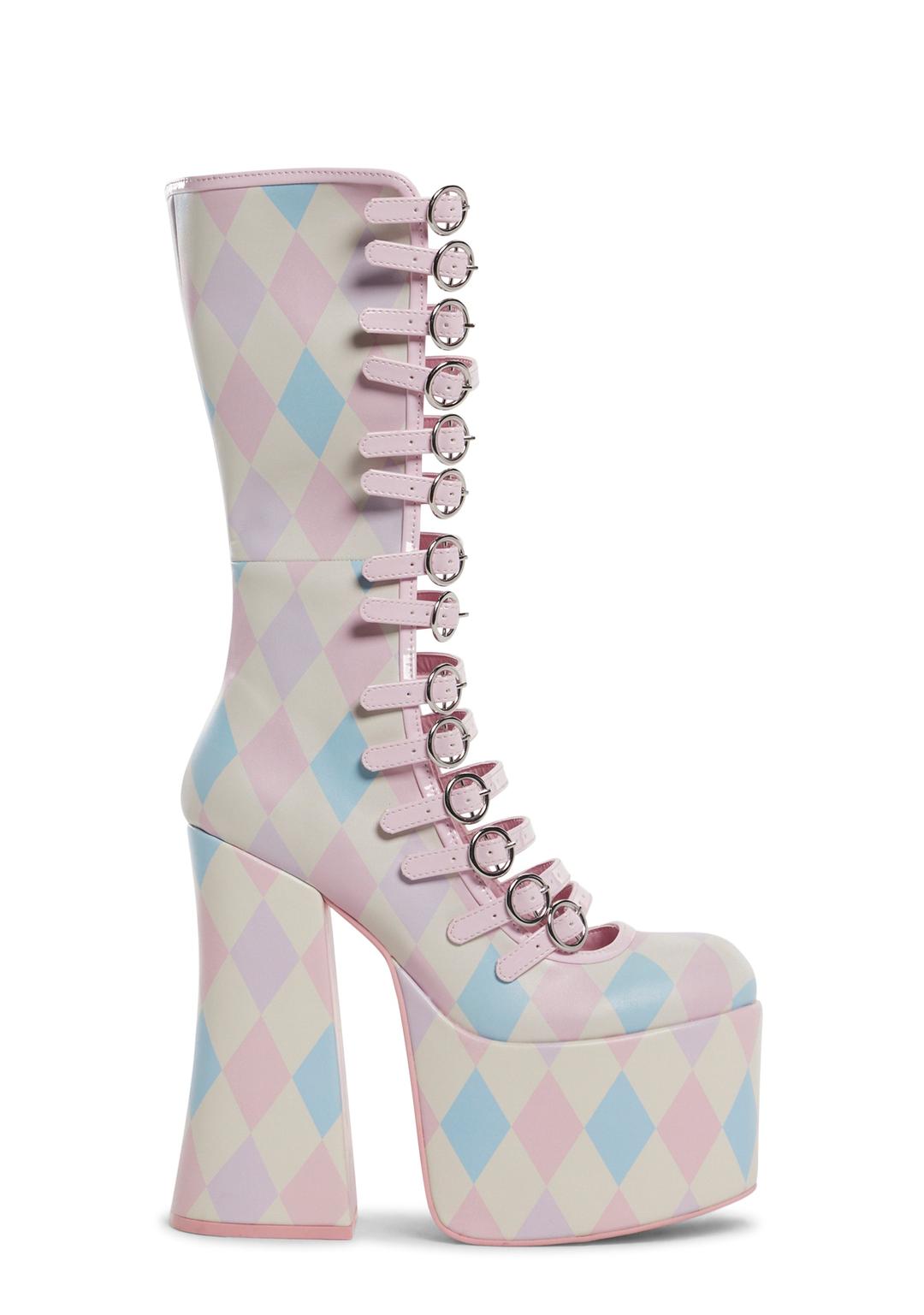 Hardcore Dazzle Platform Boots - Harlequin Fantasy - MULTI / US 9