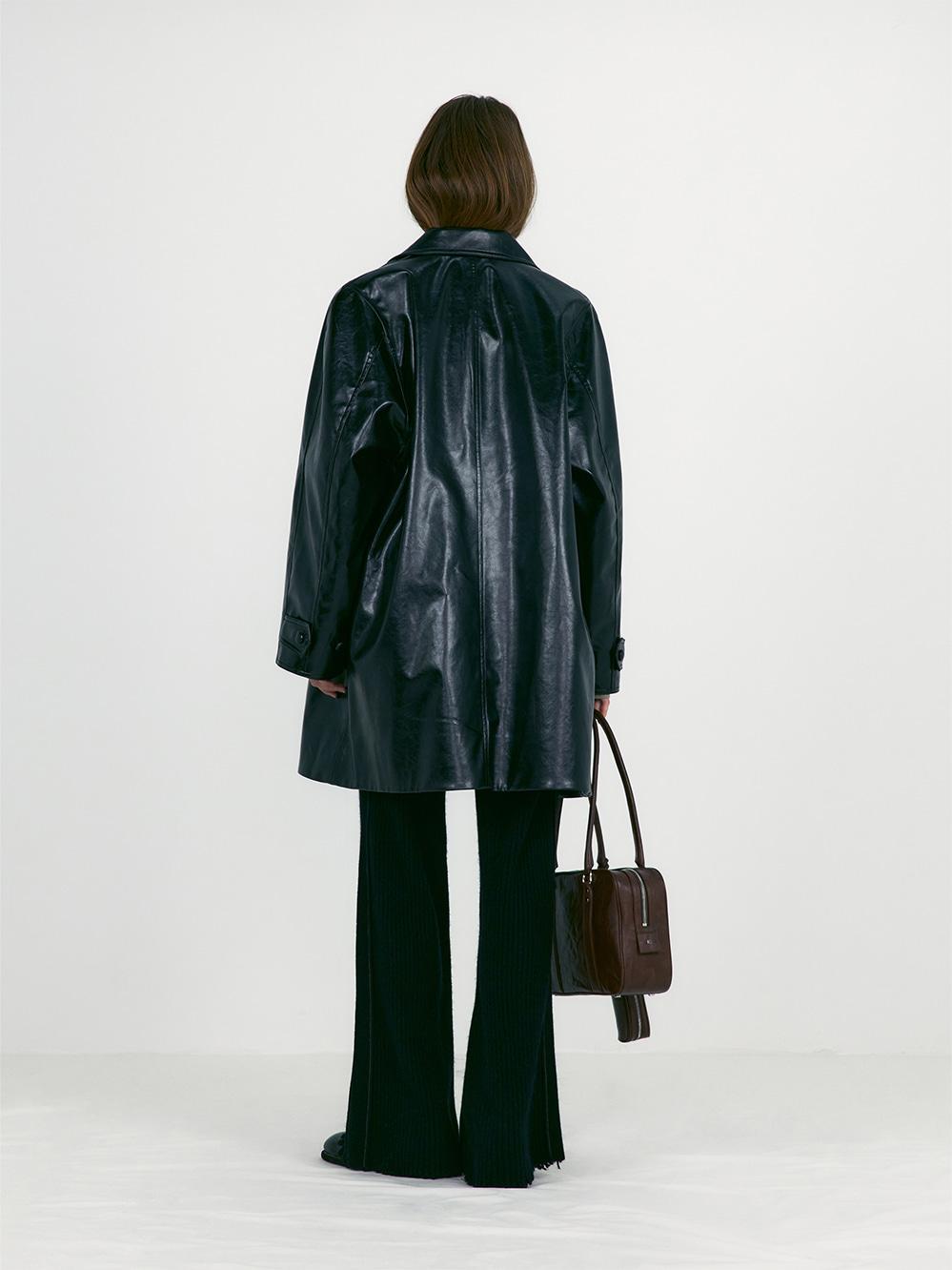 TEXTURED LEATHER HALF COAT_BLACK