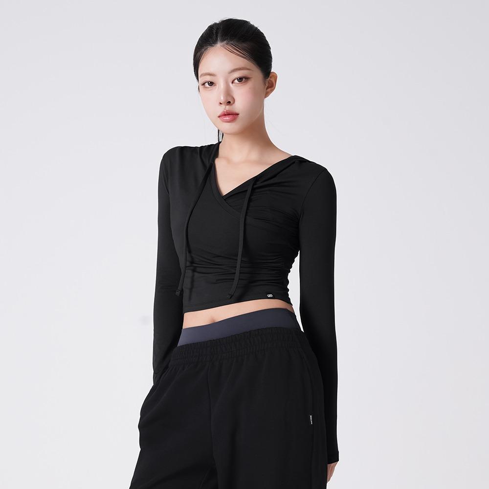 셔링 랩 후드 커버업 블랙