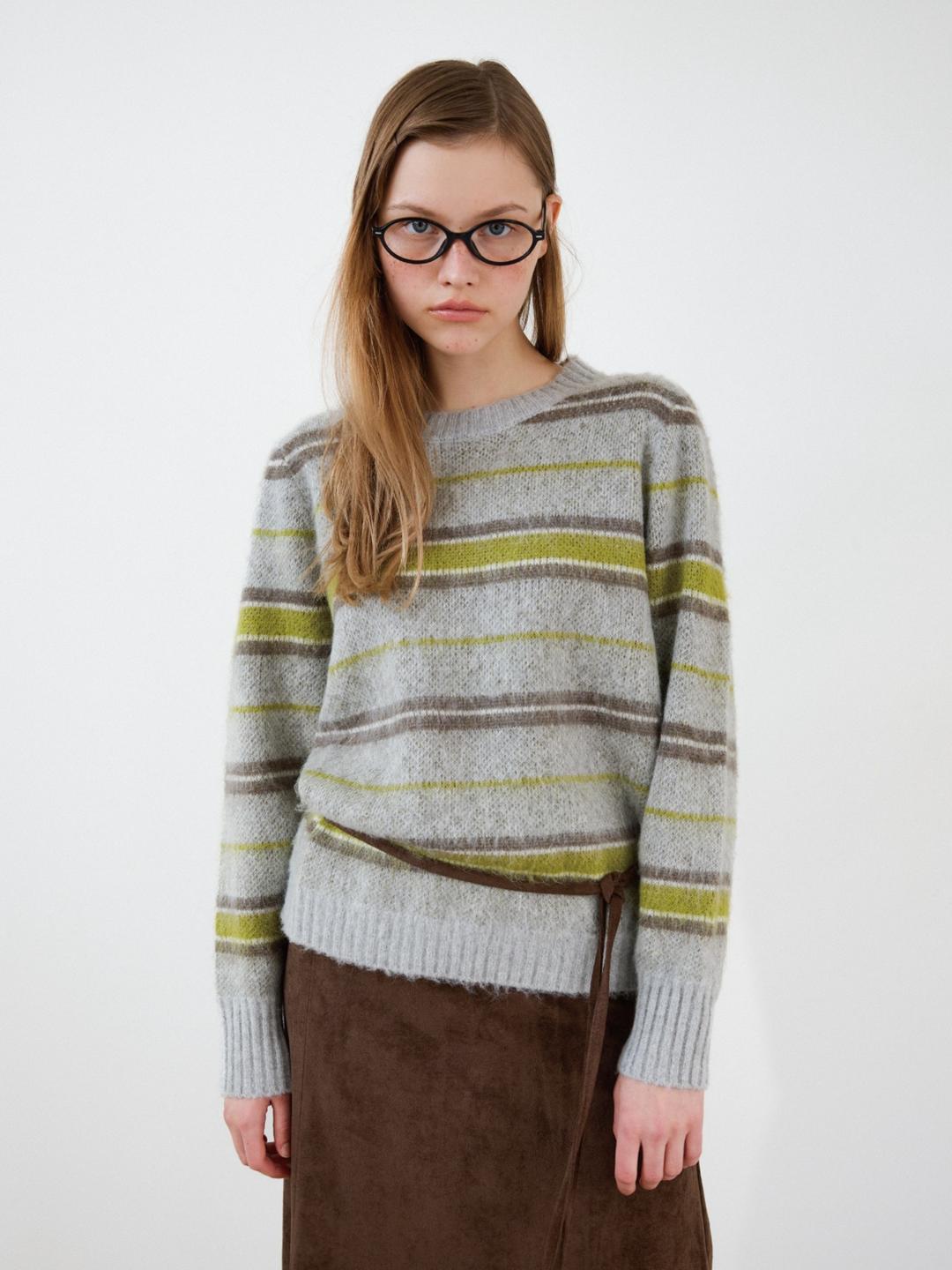 Hairy Wool Striped Knit (Light green)