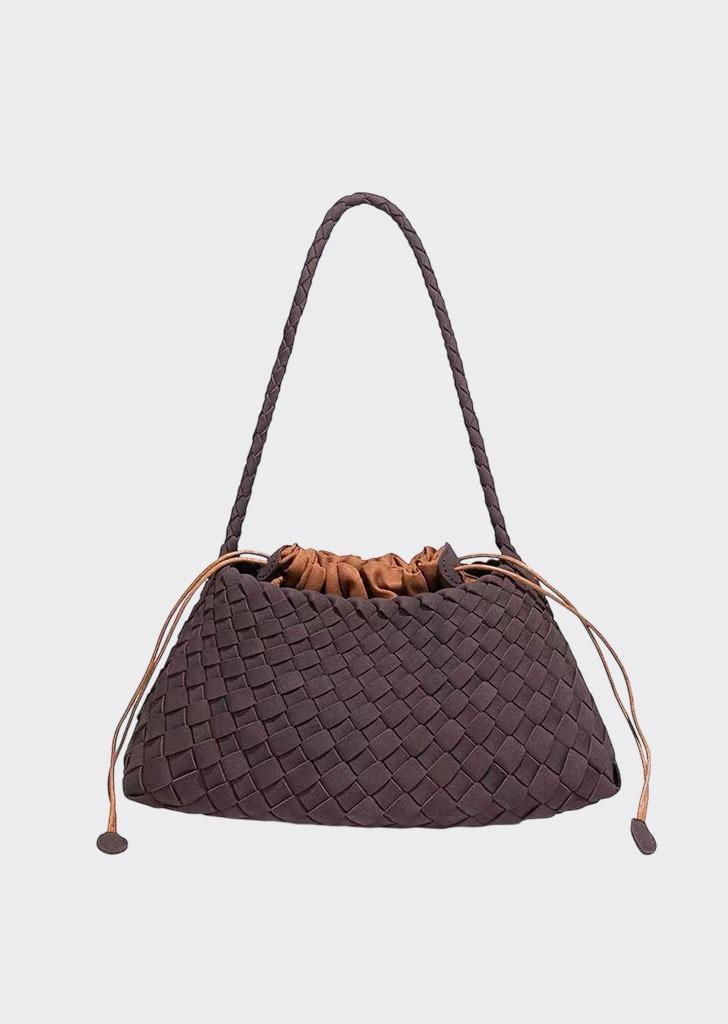 LEATHER SUEDE SHOULDER BAG - BROWN