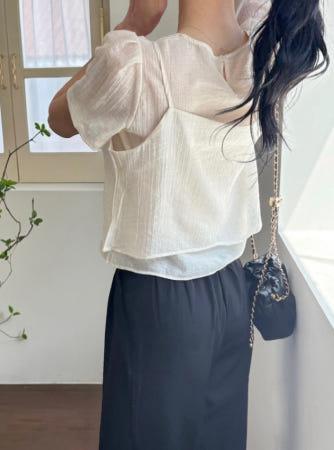 이런 상품 어때요? [반팔 set] 레이어드 뷔스티에 시스루 쉬폰 블라우스