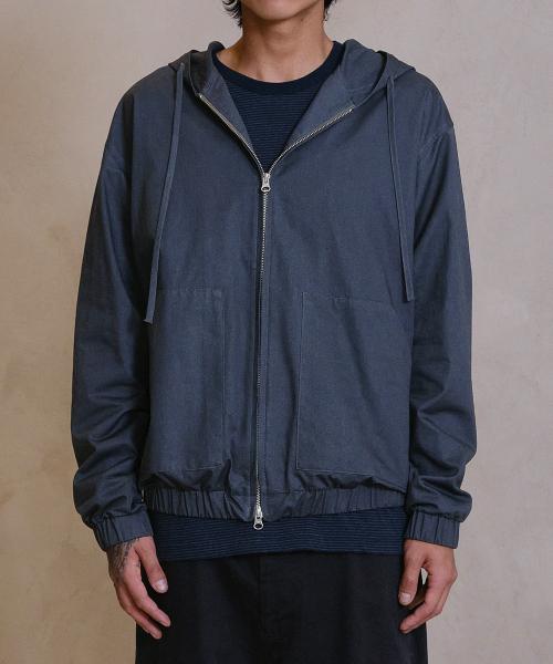 LOOSED OLD COTTON HOOD ZIP-UP (NAVY)