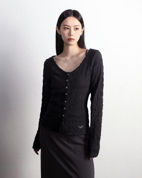 Boho 크링클 가디건 블랙