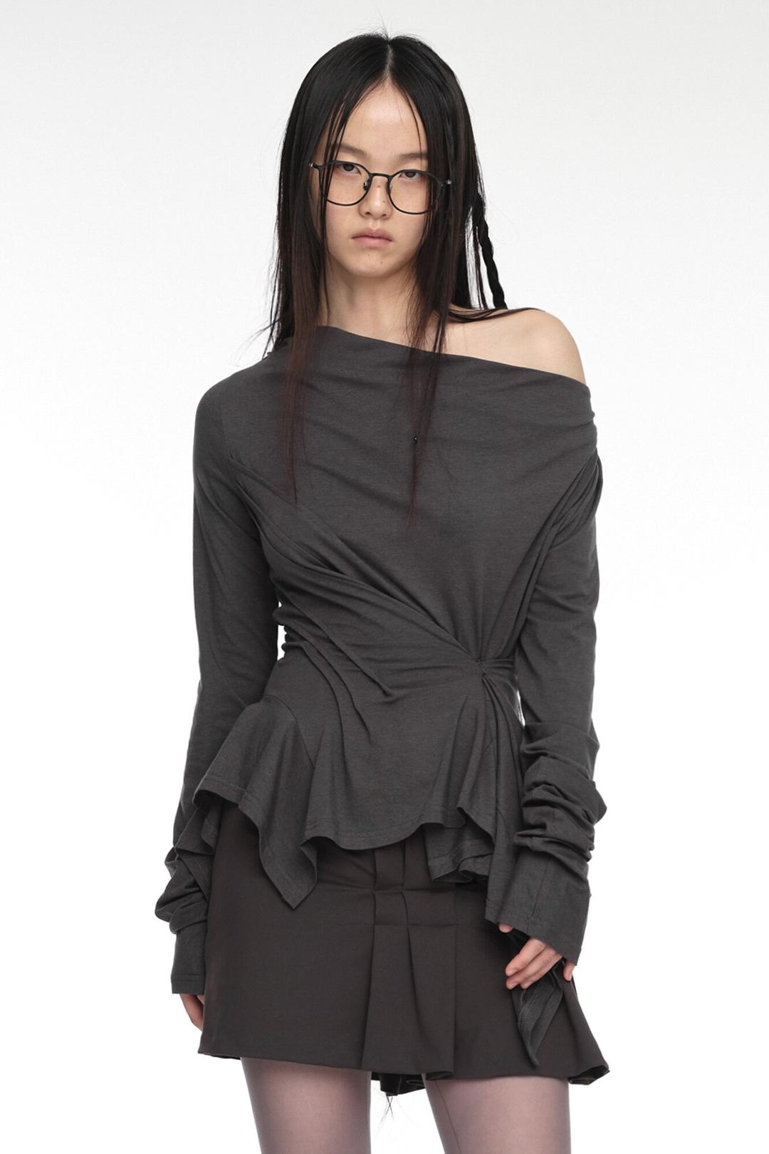 INCLINE DRAPING LONG SLEEVE CHARCOAL