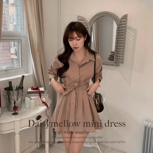 [ 미니VER/ 데이트룩] 트렌치 리본 미니 원피스 봄 가을 신상 하객룩