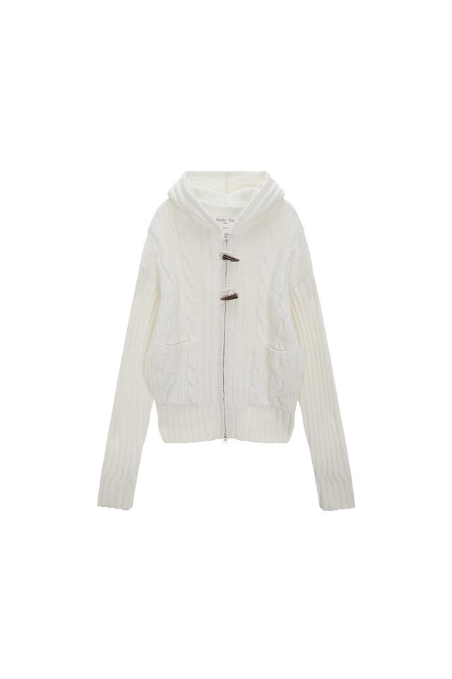 CABLE KNIT HOODY TOGGLE CARDIGAN IN IVORY