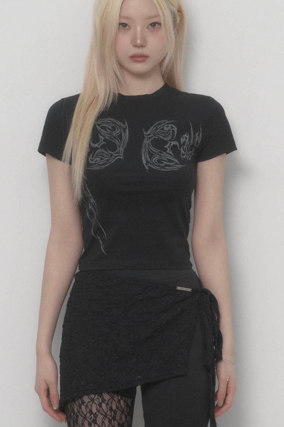 Angel Wing Printed Top (Black)