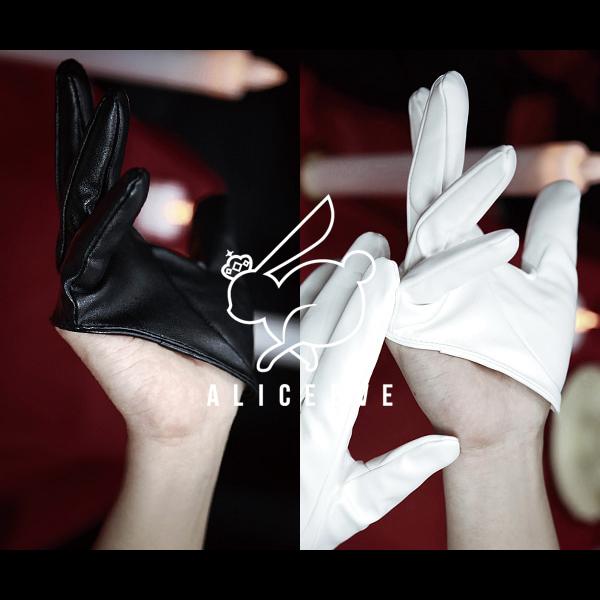 가죽 핑거 반장갑 (화이트/블랙/레드)