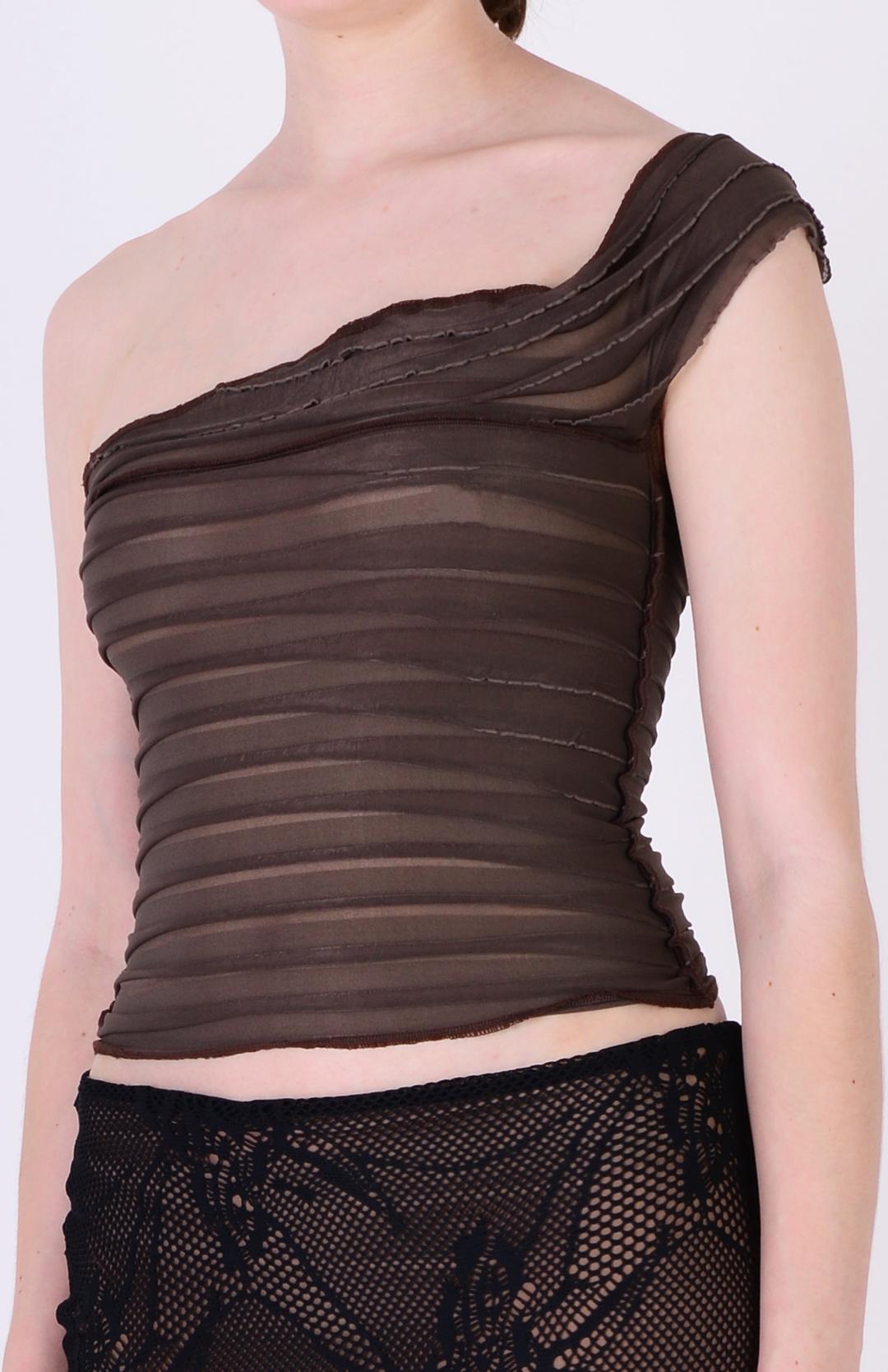 Taupe asymetric wet look top - UK6