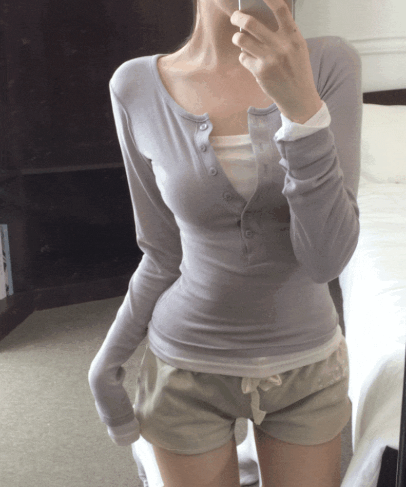 [일체형/여름긴팔티] 하루 배색 레이어드 시스루티 3color