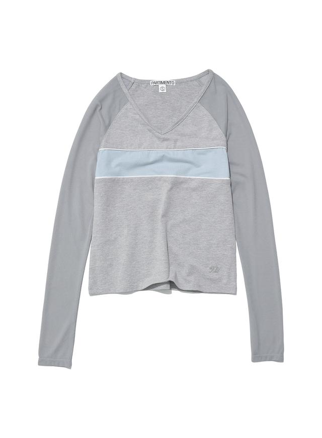 [WOMEN] V-NECK MULTI COMBI LONG SLEEVE TEE_MELANGE