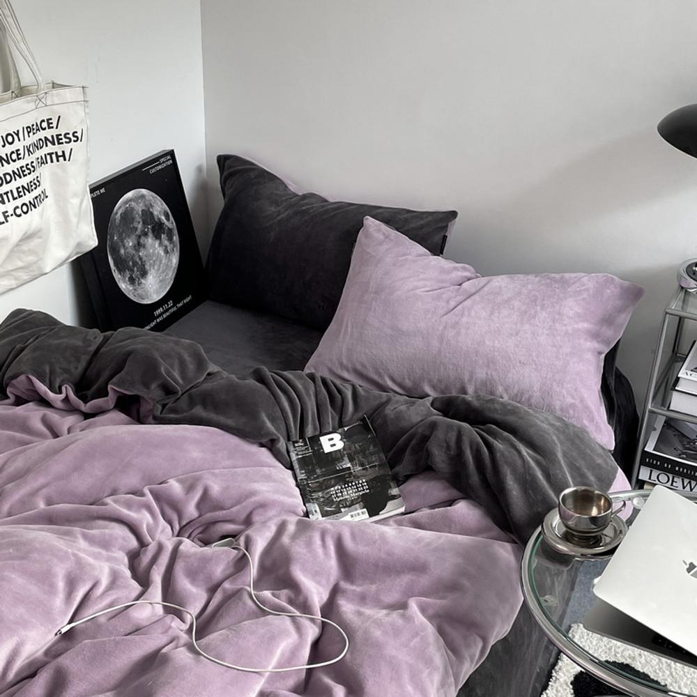 극세사이불 겨울 양면 이불 배게 침구커버 신혼집 원룸 싱글 슈퍼싱글 퀸 킹 퍼플 그레이
