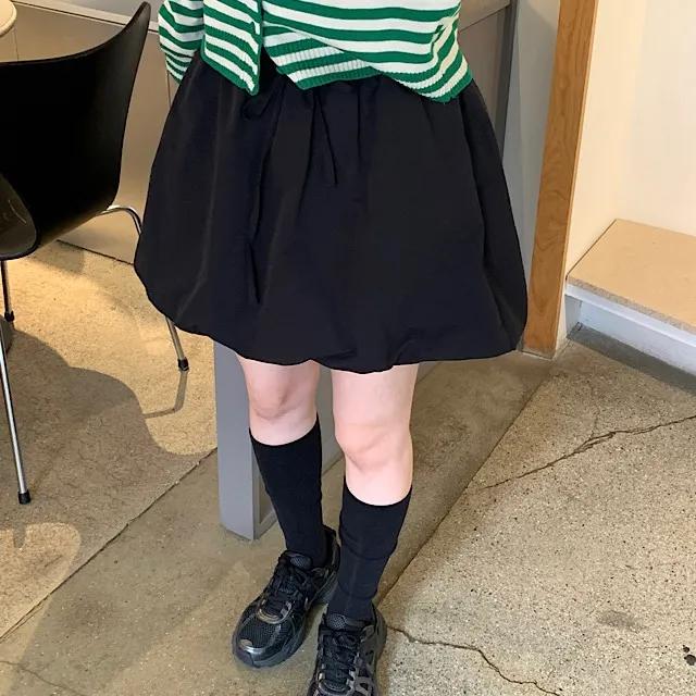 슈슈 리본 코튼 밴딩 미니 벌룬스커트