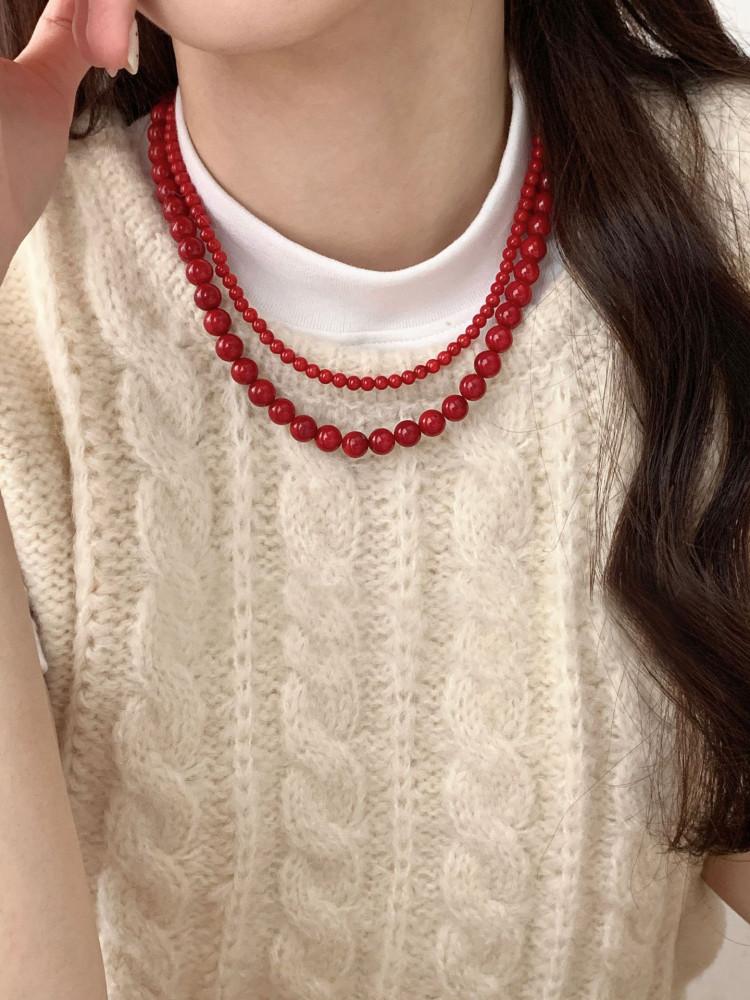 실버925 레드 크리스탈 구슬 목걸이 비즈 네크리스 4/6/8mm